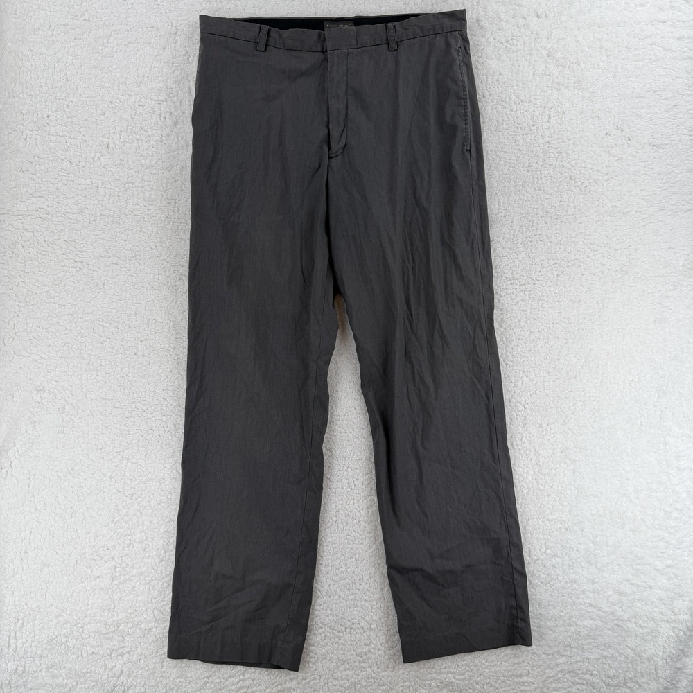 Banana Republic Dress Pants Mens‎ 36x32 Gray Stretch Check Flat Front Slacks